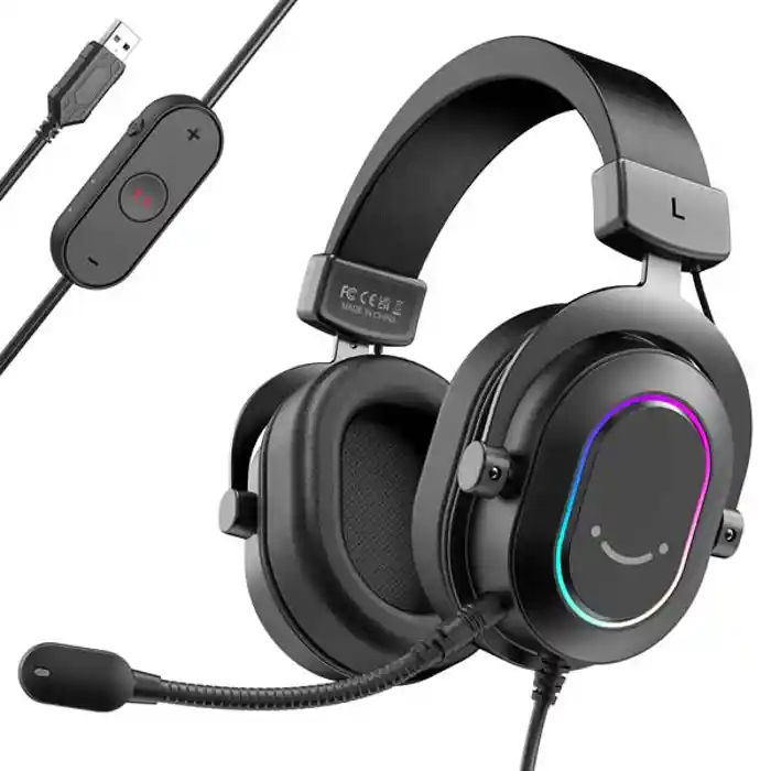 FIFINE H6 USB Headset with 24-bit, 7.1 Surround Sound, EQ modes, RGB, Volume & Mute Control, Detachable Mic